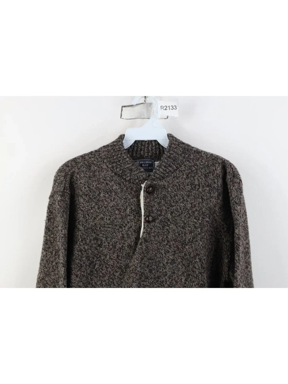 Vintage 90s Streetwear Mens Medium Blank Wool Blend Knit Henley Sweater USA